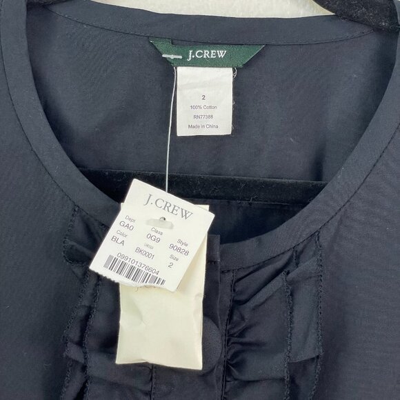 NEW J Crew Womens Size 2 Black Ruffle Front Button Up Shirt Long Sleeve Top - Picture 4 of 8